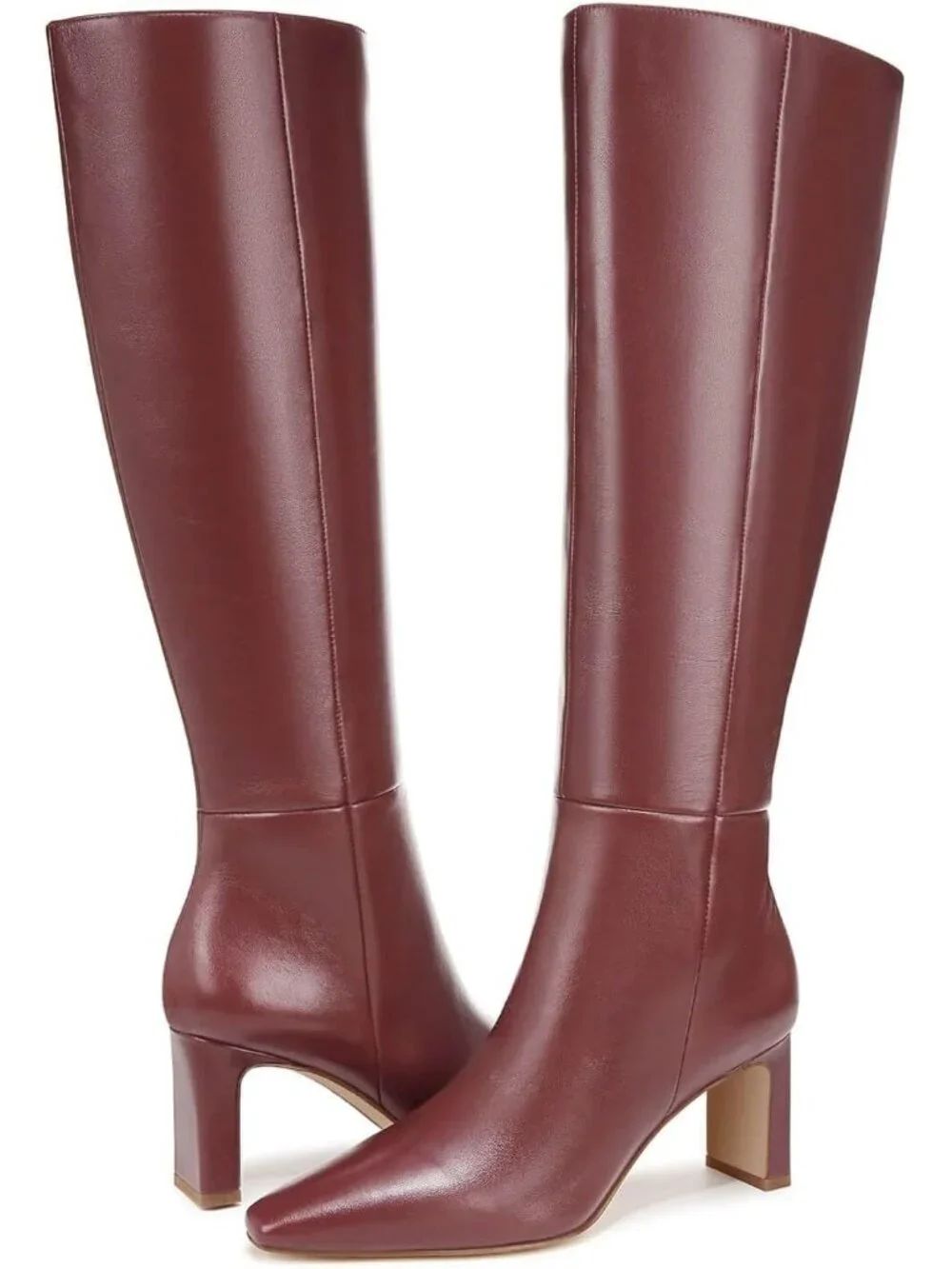 Women's Burgundy Chunky Heel Pointed Toe Faux Suede Side Zipper Knee High Boots
